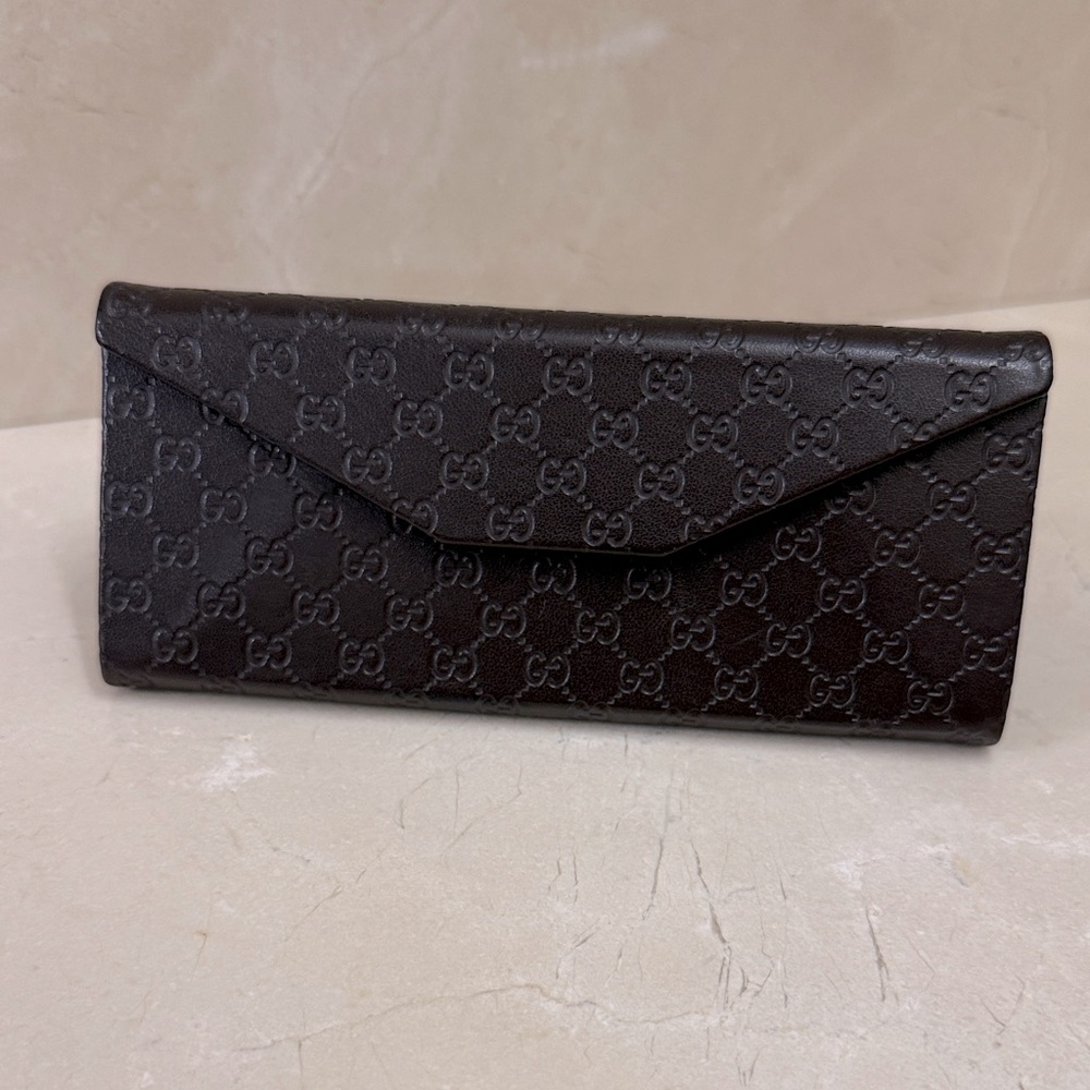 Gucci Dark Brown GG Embossed Eyeglass Case